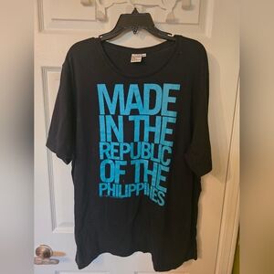 Black Graphic Tee with Blue 'Made in the Republic of the Philippines' Text
